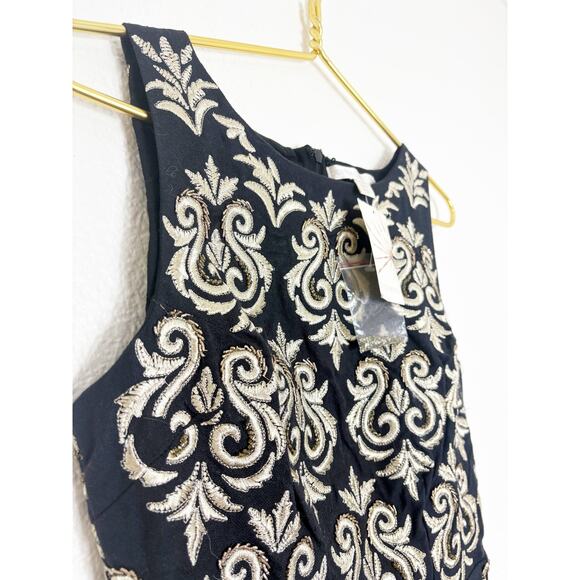 Boston Proper Gold & Black Brocade Damask Embroidery Embellish Peplum Top Size 0 - Picture 6 of 11